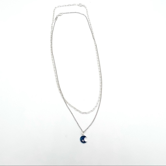 Layered 925 Necklaces With Turquoise Moon Charm. - Picture 3 of 4